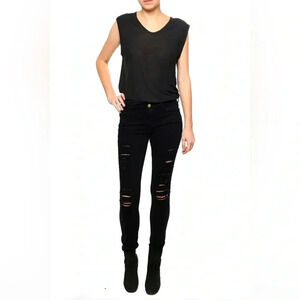 FRAME Denim Le Skinny De Jeanne Jeans in Ripped Mid Rise Black Size 25
